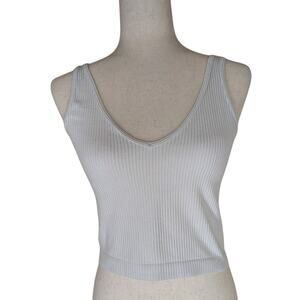Intimately Free People White Cropped Top Ribbed Basic Capsule Women's M-L